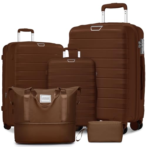 Image of LARVENDER Luggage Sets 5 Piece, Expandable (28Inch) Suitcases with Wheels | Hardside PP Luggage Set for Women Men with Duffel Bag, Checked Luggage, Carry On Luggage, TSA Lock, Maple