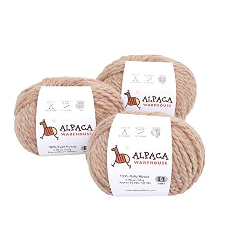 100% Baby Alpaca Yarn Wool Set Of 3 Skeins Bulky Chunky Weight - Heavenly Soft And Perfect For Knitting And Crocheting (Heather Peach) #TOP16