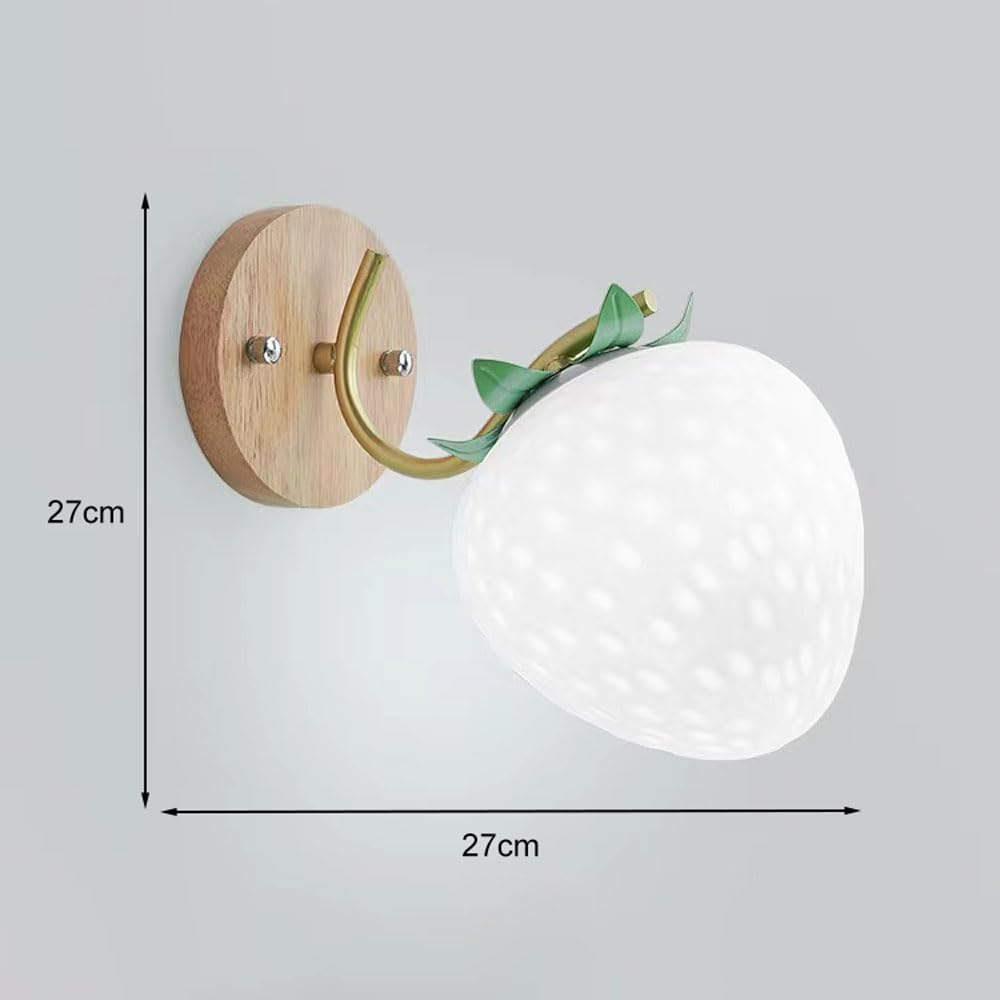 Biała truskawkowa lampa ścienna LED, przewodowa lampka nocna, stojak z kreskówek do pokoju dziecięcego, pokoju dziewczynki