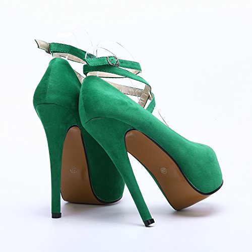 Image of OCHENTA Women's Ankle Strap Platform Pumps, High Heel Dress Shoes, Cross Strap Stiletto Heels for Party, Prom, Wedding, Evening 5.5Inch