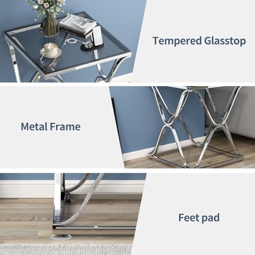 Homyshopy Glass End Table For Living Room, Silver Side Table With Tempered Glass Top And Chrome Frame thumb #4