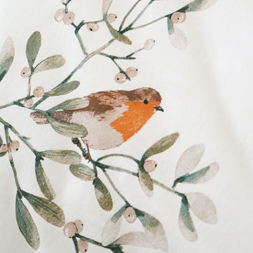 Catherine Lansfield Brushed Mistletoe Robins Cotton Reversible King Duvet Cover Set with Pillowcases Cream - Image 4