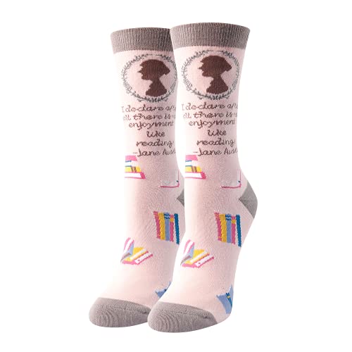HAPPYPOP Jane Austen Socks Pride and Prejudice Socks,Jane Austen Gifts for Women Girl