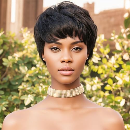 Phloxyn Black Short Pixie Human Hair Wig for Black Women