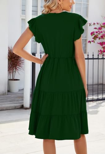 Image of Womens Summer Dress Ruffle Sleeve V Neck Midi Dresses Casual Fit Flowy Tiered Boho Beach Vacation Sundress