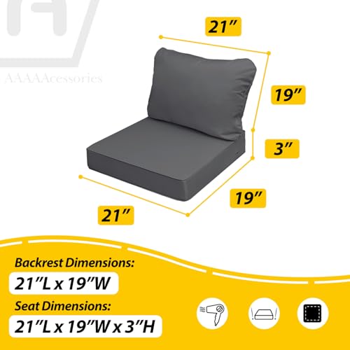 Image of AAAAAcessories Outdoor Seat Cushions for Chairs, Fade-Resistant, Waterproof Patio Furniture Replacement Cushions, 21 inch x 19 inch x 3 inch + 21 inch x 19 inch, Dark Gray