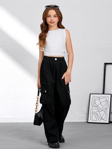 Image of Milumia Girl's Ruched Knot Side Tank Top Crew Neck Sleeveless Basic Crop Tops