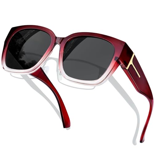 KANASTAL Übergröße Überzieh Sonnenbrille Herren und Damen Polarisiert Überbrille Sonnenbrille für Brillenträger UV400 Sonnenschutz, Rot Rahmen Schwarz Gläser