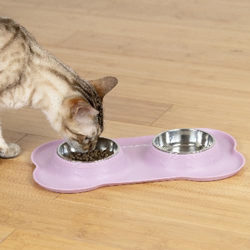 KaraLuna Napfunterlage aus Silikon mit Edelstahl Futternapf I Für Katzen & Hunde (200ml, Rosa)