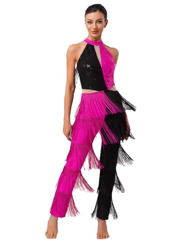 Justaucorps danse latine samba rumbas à franges et paillettes pour femme