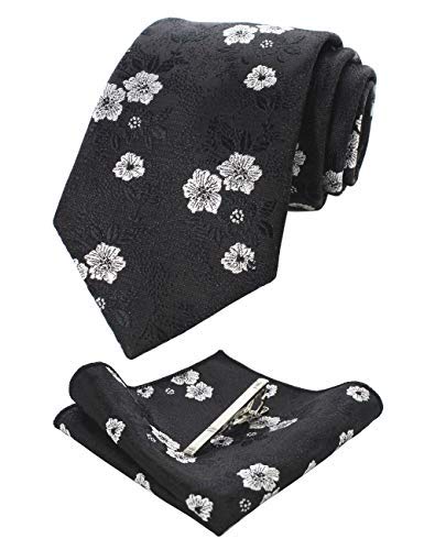 RBOCOTT Floral Tie and Pocket Square,Tie clip set for Men, B, general