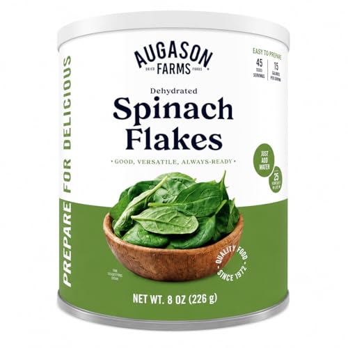 Dehydrated Spinach Flakes Emergency Food Supply, 45 Servings, 25 Year Shelf Life, 15 Calories per Serving - Dehydrated Meals, Survival Food Camping Essentials Can