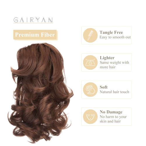 Gairyan 12" Clip in Ponytail Hair Extensions Curly Ponytail Extension Claw on Pony tails Wavy Synthetic Hairpieces for Women Real Look Short Wave (Dark Brown & Dark Auburn) - Image 4