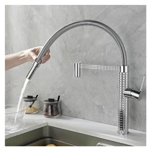 Grifo de cobre con resorte telescópico y acabado gris para lavabo integrado de agua fría y caliente 5