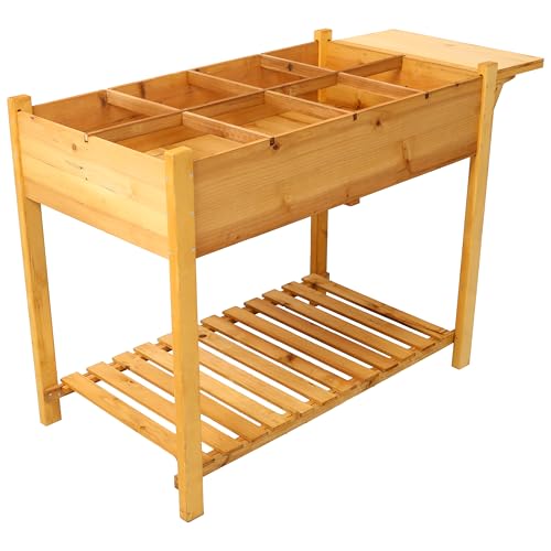 Jardinière surélevée à 8 compartiments marron avec table et étagère
