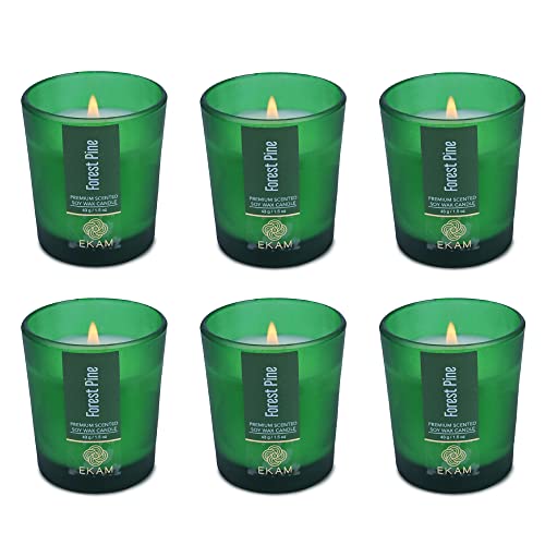 Image of EKAM Forest Pine Votive Soy Wax Scented Candle, 40 Grams, 10 Hours Burn Time| Long Lasting Premium Candles | Ideal for Home Decor | Gifting & Aromatherapy (Pack of 6)