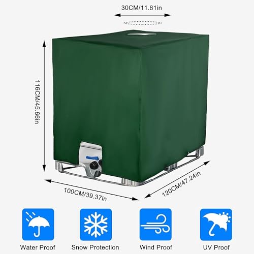IBC Tank Abdeckung, Wassertank staubdichte Anti-UV-Schutzabdeckung, Schutzabdeckung, Schutzplane, Geeignet für 1000L IBC-Tank Container Regenwassertank (120 x 100 x 116 cm grün)