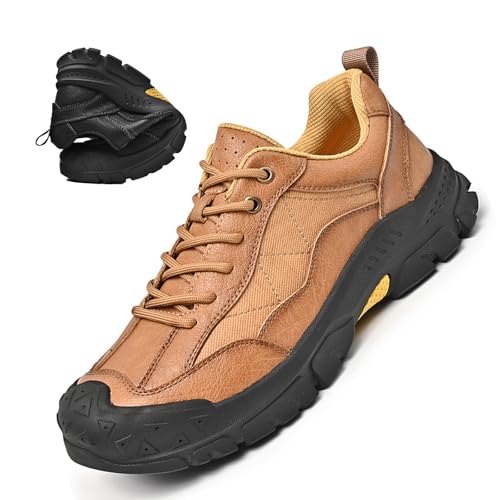 Men's Genuine Leather Waterproof Hiking Sneakers Classic Lace-Up Anti-Slip Soft Sole Industrial Construction Work Shoes