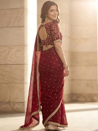 Image of Space Sattin Multi Sequence Full Worked Saree With Original Mirror Lace & Havey Sequence Full Worked Unstitched Blouse Piece