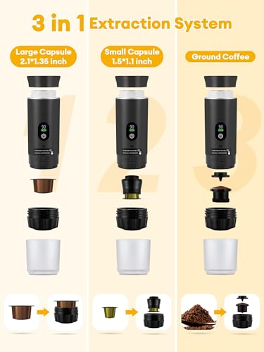 Image of Upgraded 3 in1 Portable Espresso Machine with LED Display,20 Bar Real Time Temp&Battery Indicator-Portable Coffee Maker for Travel,Office Use,Compatible with Ground Coffee & Capsule(Black)