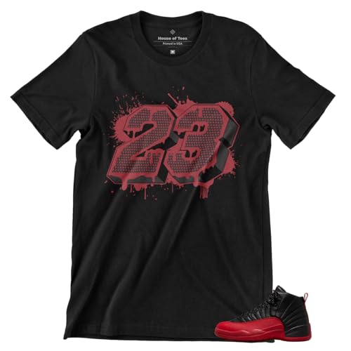 Jordan 12 Flu Game Black Varsity Red Shirt to Match Sneakers Men's