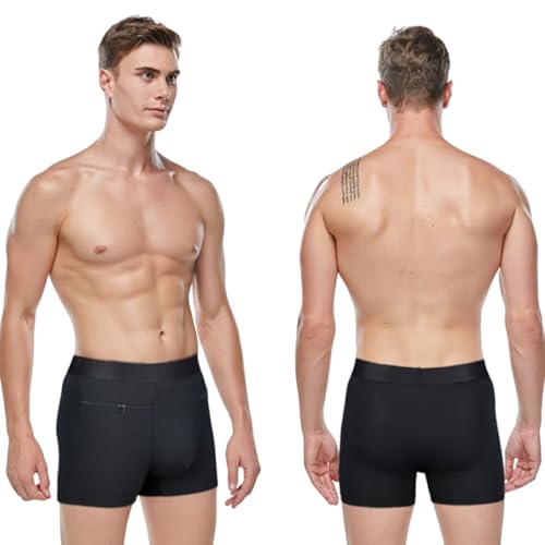 2 Pack Pocket Underwear for Men, Men's Boxer Briefs with two Stash Secret Pockets. (Grey, Black)2