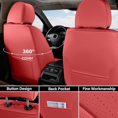 Image of Coverado Car Seat Covers Front, Nappa Leather Seat Covers for Cars, Waterproof Seat Covers with Lumbar Support Universal Fit for Most Cars SUV Trucks, Automotive Seat Covers (Front, Red-Blackline)