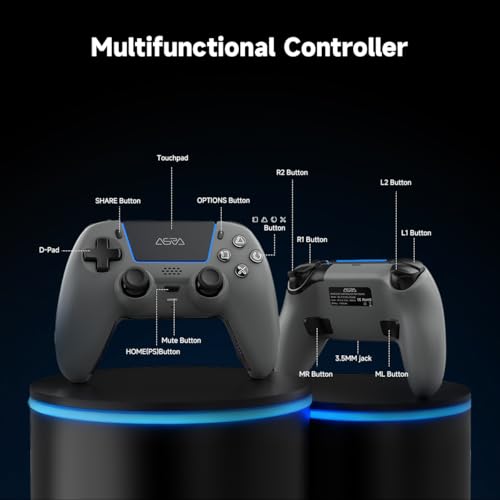 Image of ASRVA Grey Wireless Gaming Controller Compatible with PlayStation 5, PC, Steam, Hall Effect Joystick & Triggers, 1000mAh, 6-Axis Gyro, Programmable Back Buttons