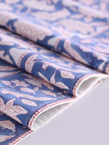 Image of Ravaiyaa - Attitude is everything Cotton Hand Block Printed Table Runner Bed Runner Table Decor (White & Blue Floral)