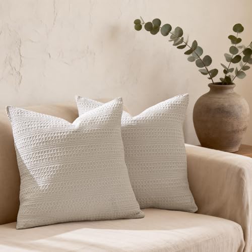 Image of 100% Cotton Throw Pillow Covers 24x24 Set of 2 Soft Breathable Euro Shams Square Cushion Case for All Seasons Decorative Pillowcase for Sofa Couch Bedroom,Khaki