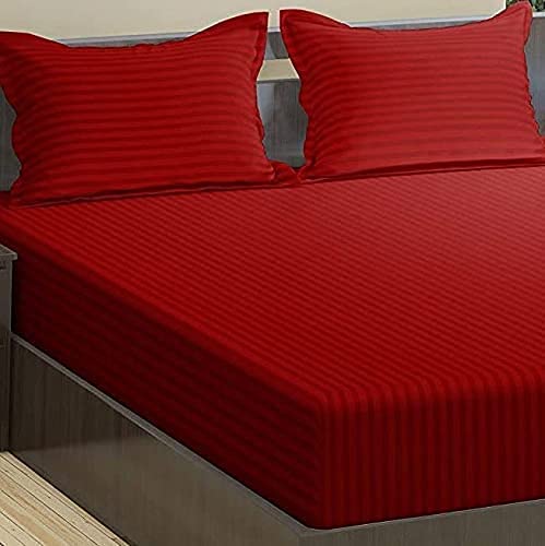 Image of Trance Home Linen 200 TC Pure 100% Cotton Bedsheet Set of 4pcs-(1 King Size Fitted Sheet + 1 King Size Flat Sheet and 2 Pillow Covers,Maroon)