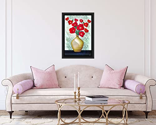 Image of Colourful Flower Vase Wall Frame Painting for Living Room Wall Decoration Home Decor (Red)