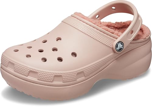 Crocs Womens Classic Lined Platform Clogs, Pink Clay, 7 Women