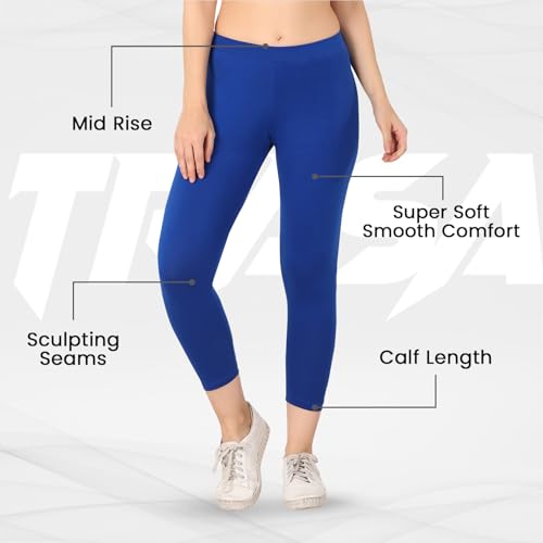 Image of TRASA Tailored Cut & Classic Fit Stretchable Cotton Fabric Mid-Rise Skinny Fit High Ankle Length /Cropped Length Leggings for Women, Available Size - M, L, XL, 2XL, 3XL, 4XL, 5XL
