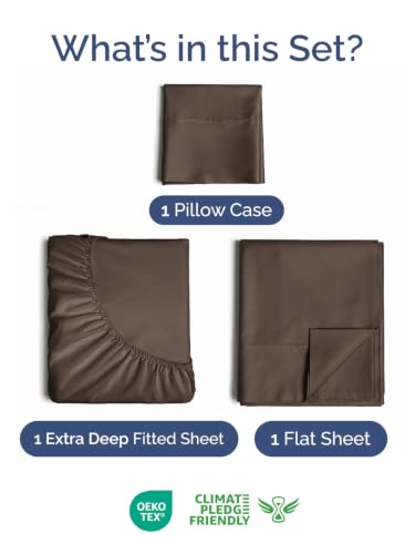 Image of Extra Deep Pocket Twin Size Sheet Set - Breathable & Cooling - Brown