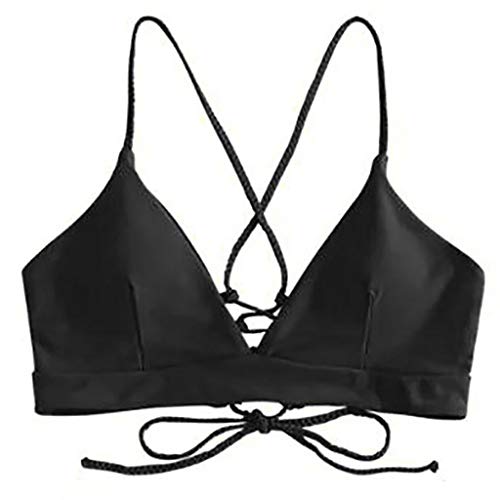 SSYongxia Women Braided Straps Lace Up Bikini Set Bralette Swimsuit Flower Bathing Suit Black