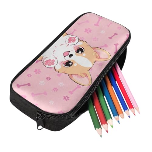 Cute Corgi Backpack for Girls Kids Backpack with Lunch Box Water Bottle Carrier and Large Pencil Bag 4Pcs Set 17" Sturdy Bookbag with Compartments for School Lightweight Elementary School Bag4