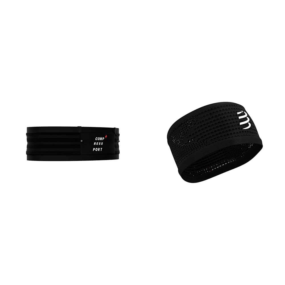 Compressport Sweatbands 3D.Dots Ceinture Trail Adulte Unisexe, Noir, M/L & Headband on/Off Bandeau Running Adulte Unisexe, Noir, Taille Unique