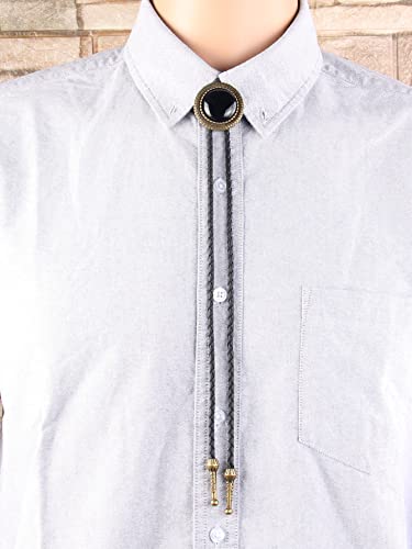 Image of GelConnie Bolo Tie for Men Women Western Cowboy Turquoise Leather Necktie | Natural Stone Bolo Tie Necklace for Women Rodeo Cowboy Leather Necktie Native American Western Cowgirl Ties Adjustable Cord