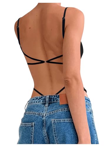 Milumia Women Sexy Backless Bodysuits Scoop Neck Open Back Night Out Club Bodysuit Tops Black Small