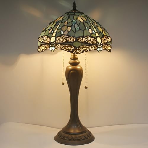 Image of WERFACTORY Tiffany Table Lamp Stained Glass Bedside Lamp Desk Reading Light