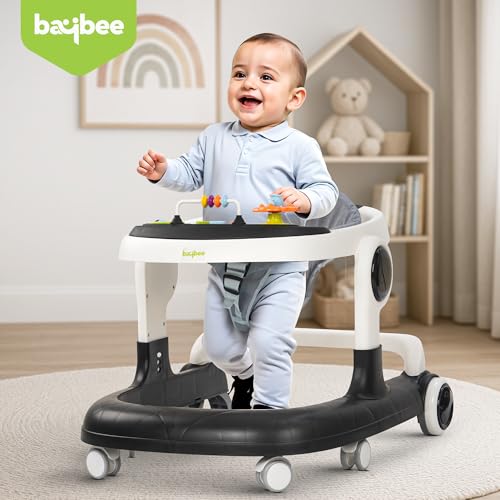 Image of Baybee 2 in 1 Baby Walker for Kids with Adjustable Height & Wheel Lock | Activity Push Walker for Baby with Musical Toy Bar & Stopper | Kids Walker Baby 6-18 Months Boy Girl (Black)