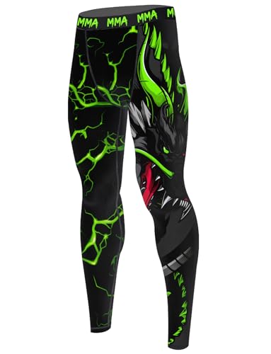365CUSGIFTS Green Lightning Dragon Men's High-Performance Compression Pants - Breathable, Quick-Dry Athletic Tights for MMA, Jiu-Jitsu, Wrestling, Training, Durable, Supportive Fit - XL
