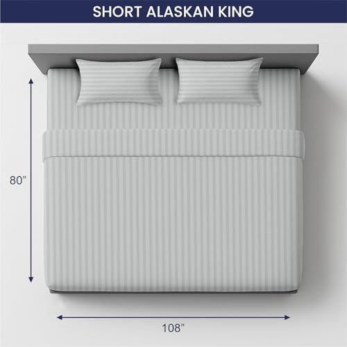 Image of SGI bedding 108 inch W x 80 inch L 4Pc Short Alaskan King Sheet Set 100% Egyptian Cotton - 600 Thread Count, Fits 15 inch Deep Pocket - Soft Breathable Oversized Sheets, for Extra Large Beds - Light Gray Stripe