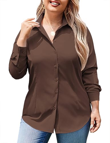 Image of IN'VOLAND Women Plus Size Button Down Shirts Long Sleeve Office Work Blouse