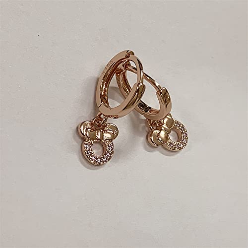 Small Mouse Dangle Hoop Earrings for Women 925 Sterling Silver Pink Cubic Zirconia Charm Animal Mice Huggie Sleeper Hoops Cartilage Hypoallergenic for Sensitive Ear Jewelry (Rose-Gold-Toned)4