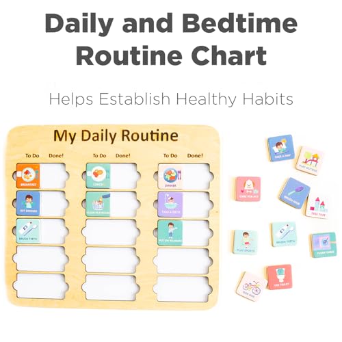 Image of Wooden Toddler Routine Chart Ages 3-6 - Daily & Bedtime Routine Chart for Toddlers, Visual Schedule Board for Kids, Montessori-Inspired Visual Schedule for Kids Daily Routine