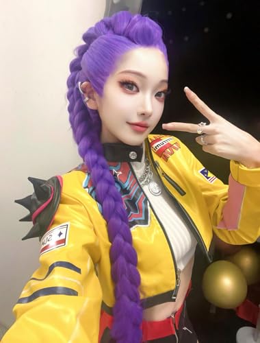 long purple braid costume cosplay wigs anime pop singers costume wigs for women men purplebraid wig halloween cosplay accessories props purple