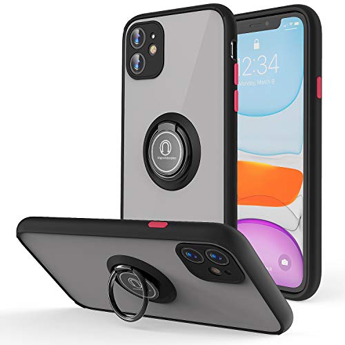 WHOBEE iPhone 11 Case with Stand, 360°Rotatable Ring Holder Kickstand Silicone Camera Lens Protector Bumper Shockproof Translucent Matte Case[Fit Magnetic Mount] for iPhone 11 6.1 inch -Matte Black