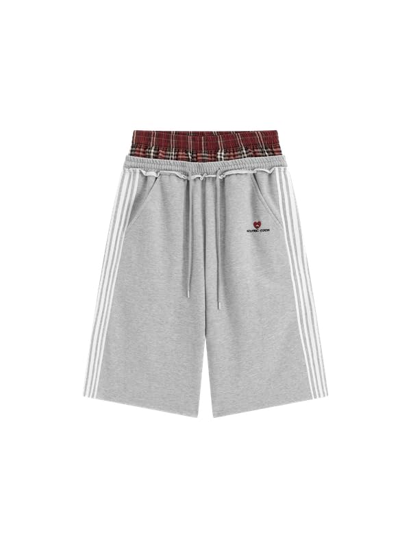 Aelfric Eden Baggy Shorts Herren Sommer Caprihose Damen Y2K Kurze Hosen Unisex Karierte Patchwork Kurz Jogginghose Oversize Basic Freizeithose Hip Hop Sportshorts Casual Sweatshorts
